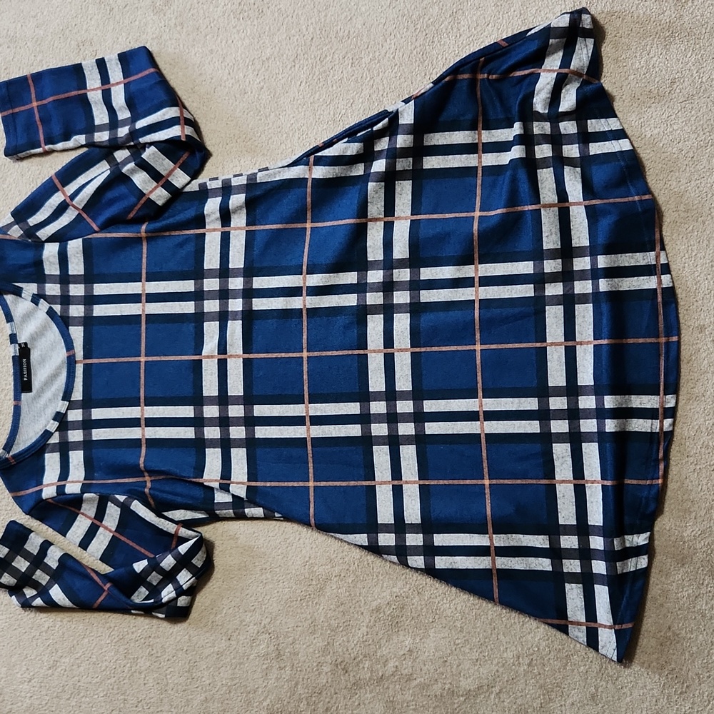 Women's Long Sleeve Plaid Color Block Casual Swing Loose Fit-Med